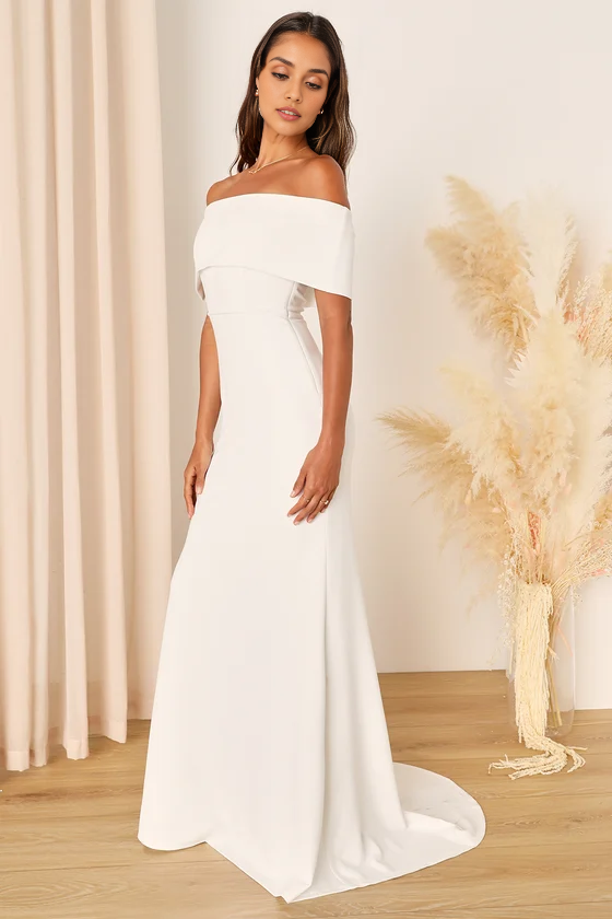 Xuewuba Wedding Dresses Exceptional Romance White Off-the-Shoulder Mermaid Maxi Dress Formal Women's Dresses