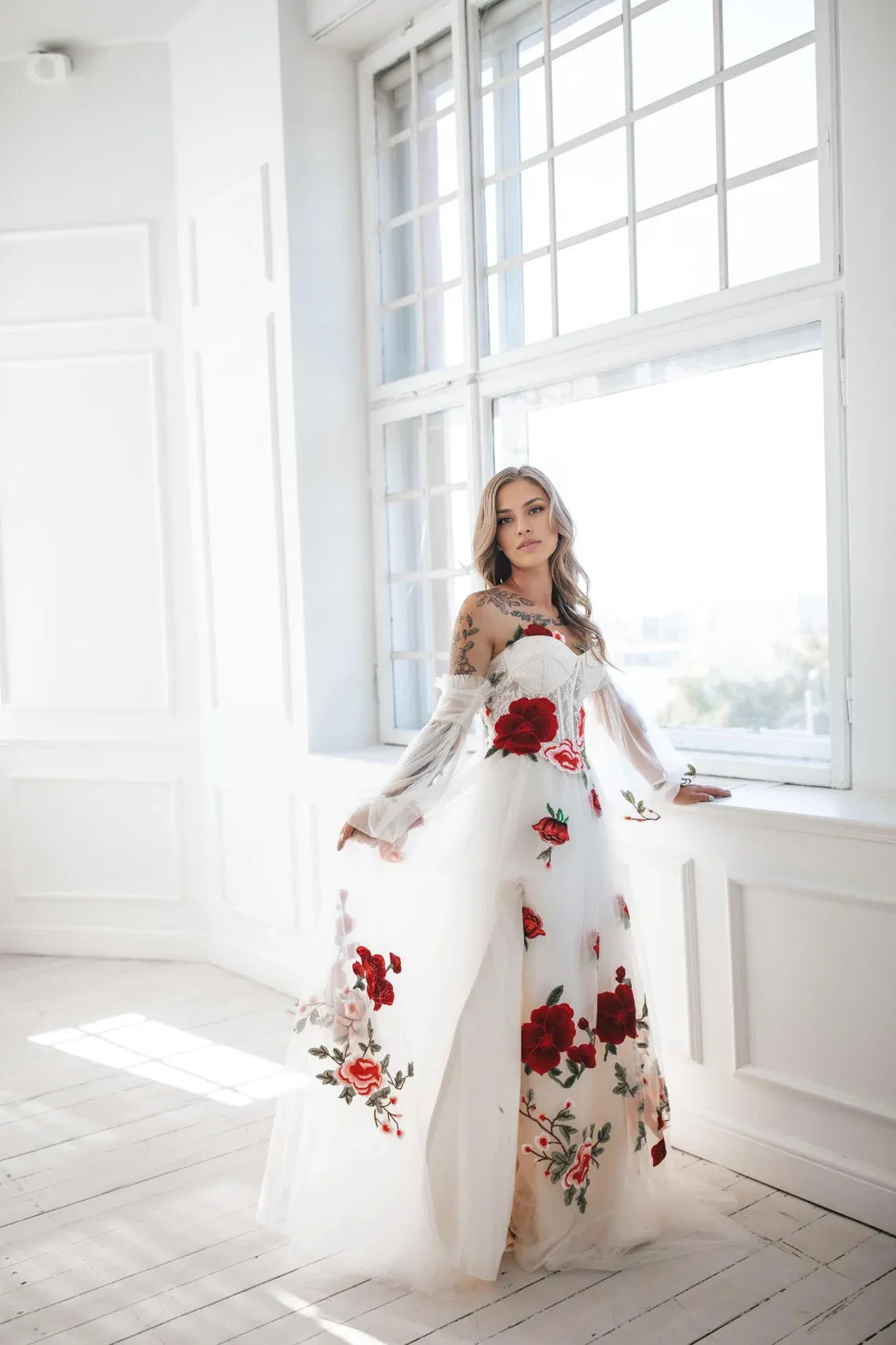 Xuewuba Prom Shop Dresses Romantic Off-the-Shoulder Wedding Gown With Roses Formal Women's Dresses