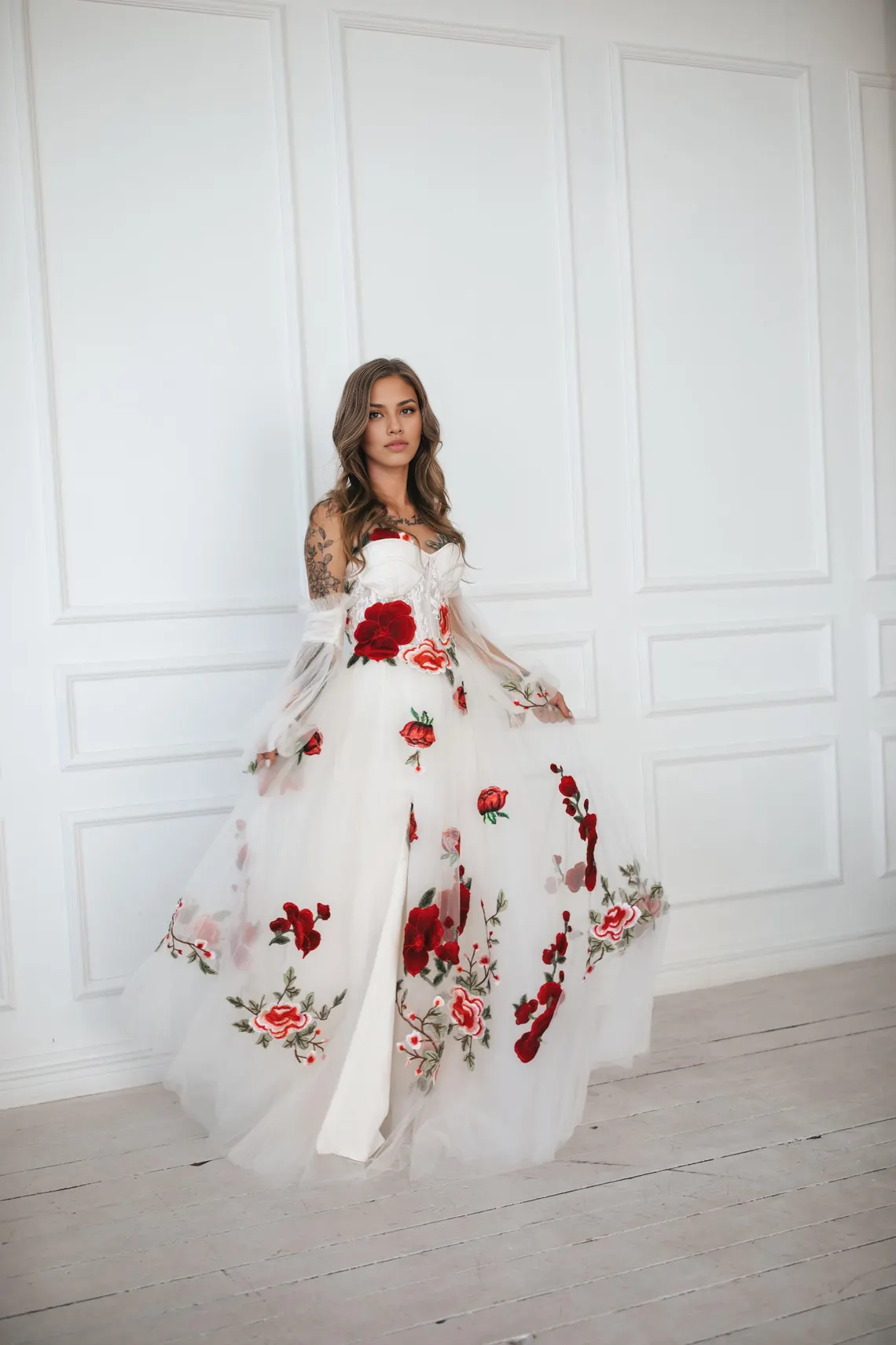 Xuewuba Prom Shop Dresses Romantic Off-the-Shoulder Wedding Gown With Roses Formal Women's Dresses