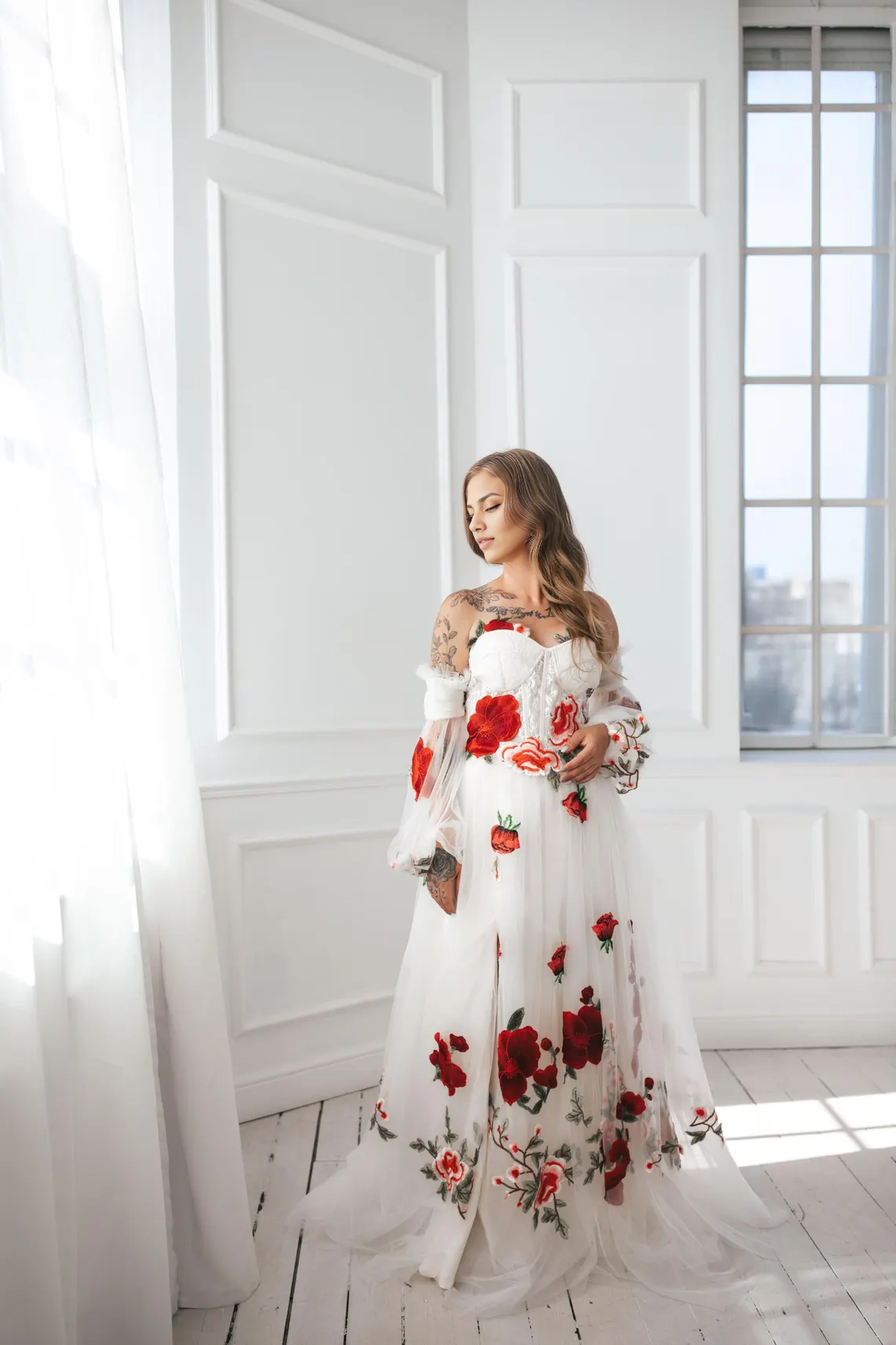 Xuewuba Prom Shop Dresses Romantic Off-the-Shoulder Wedding Gown With Roses Formal Women's Dresses