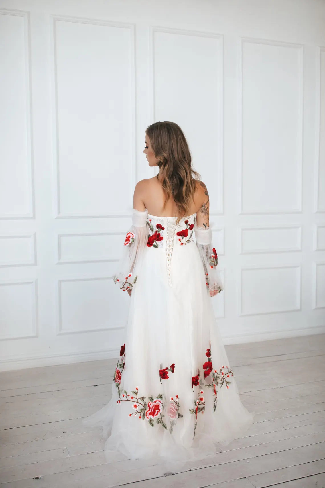 Xuewuba Prom Shop Dresses Romantic Off-the-Shoulder Wedding Gown With Roses Formal Women's Dresses