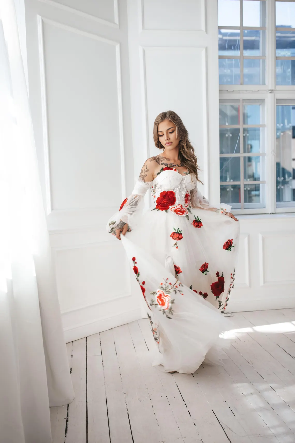 Xuewuba Prom Shop Dresses Romantic Off-the-Shoulder Wedding Gown With Roses Formal Women's Dresses