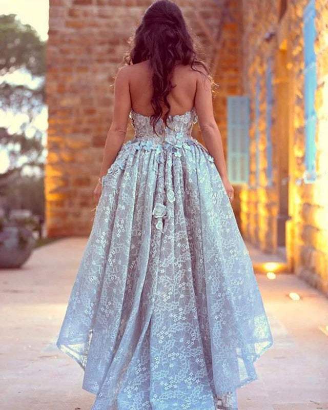 Off-the-Shoulder High Low Hem Sweetheart Prom Dresses With Applique