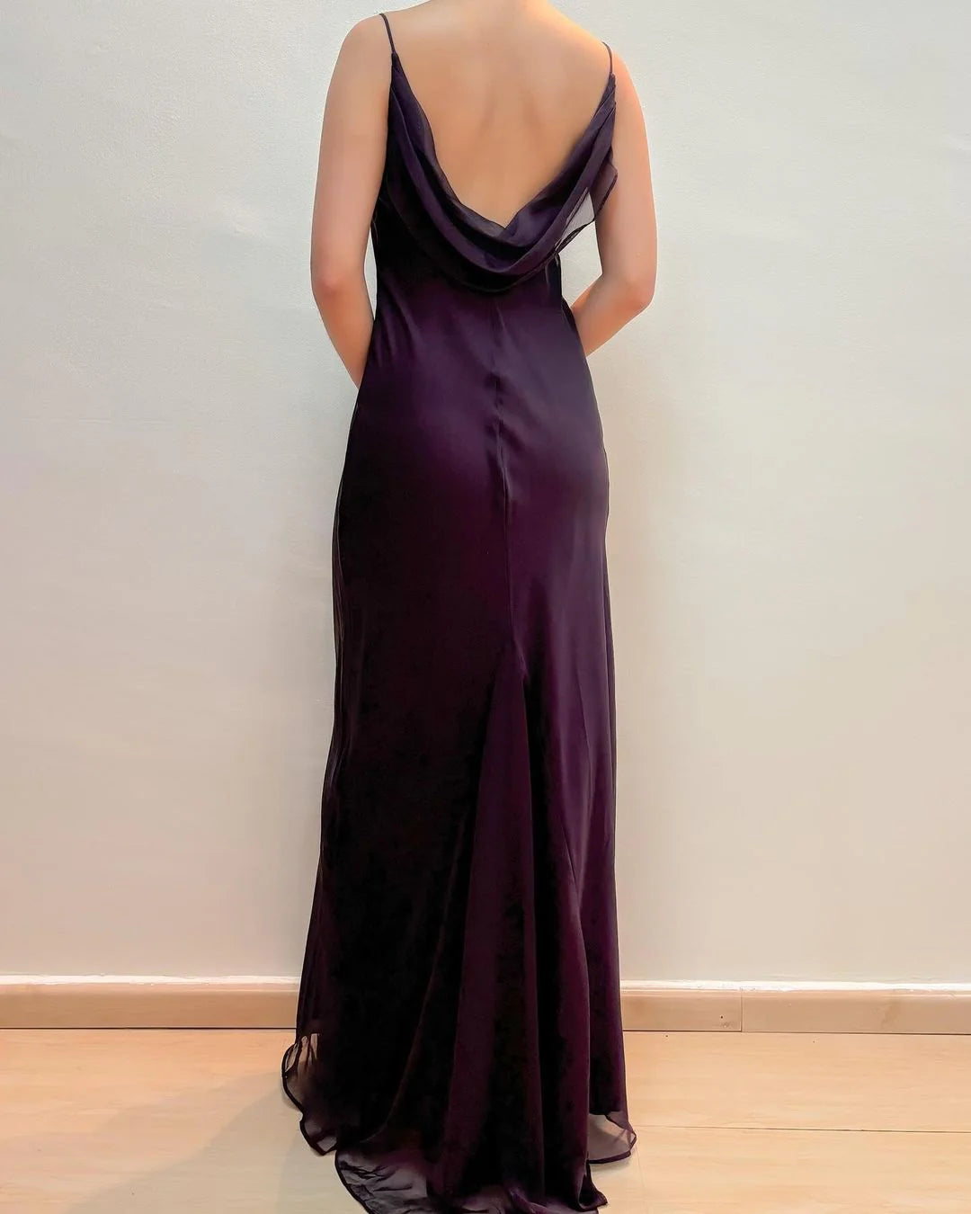 Thin Shoulder Strap Scarf Collar Chiffon Long Prom Dress