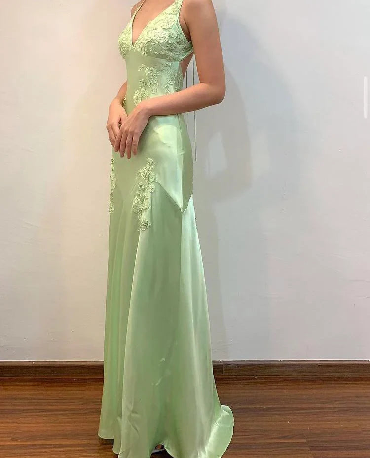 Xuewuba Dress Formal Women's Dresses Green Satin A Line Long Formal Party dress Prom Dress Stores