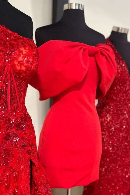 Off-the-Shoulder Short Homecoming Dress with Bow