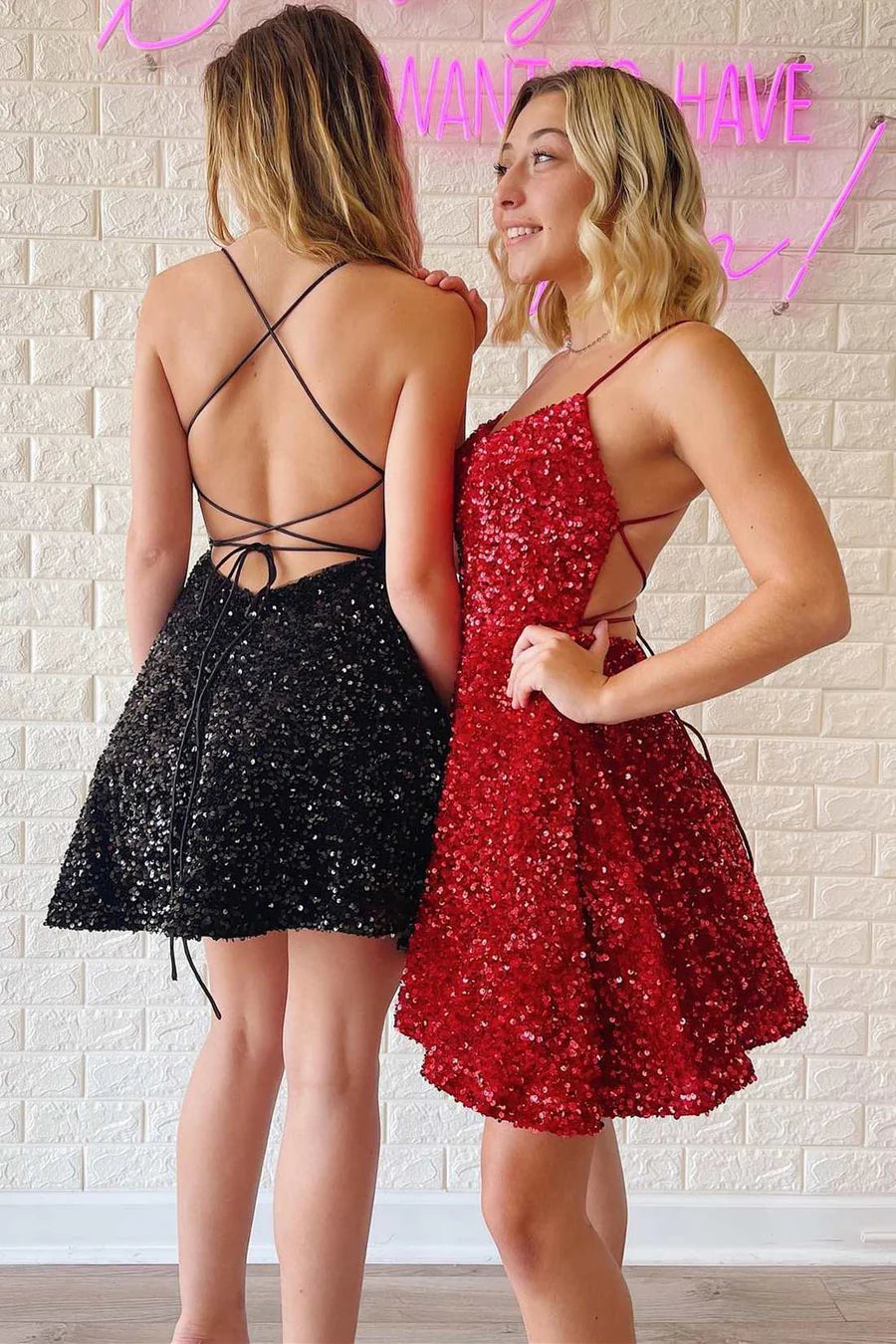 A-Line Sequins Lace-Up Homecoming Dress