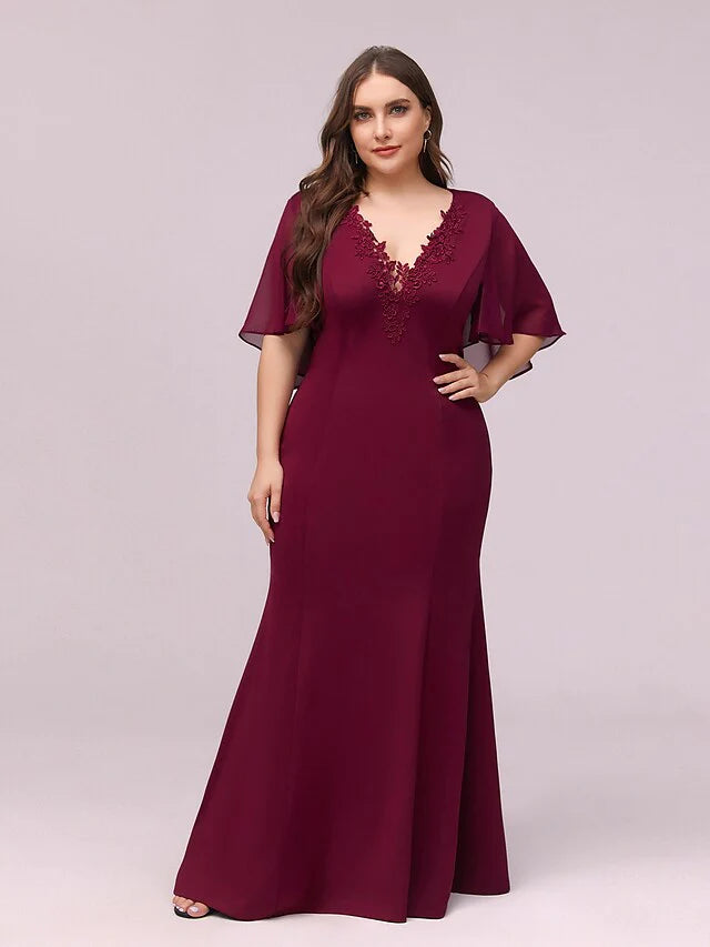 V Neck Floor Length Chiffon Bridesmaid Dress