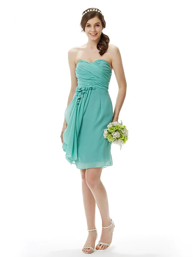 Sweetheart Neckline Strapless Knee Length Chiffon Bridesmaid Dress