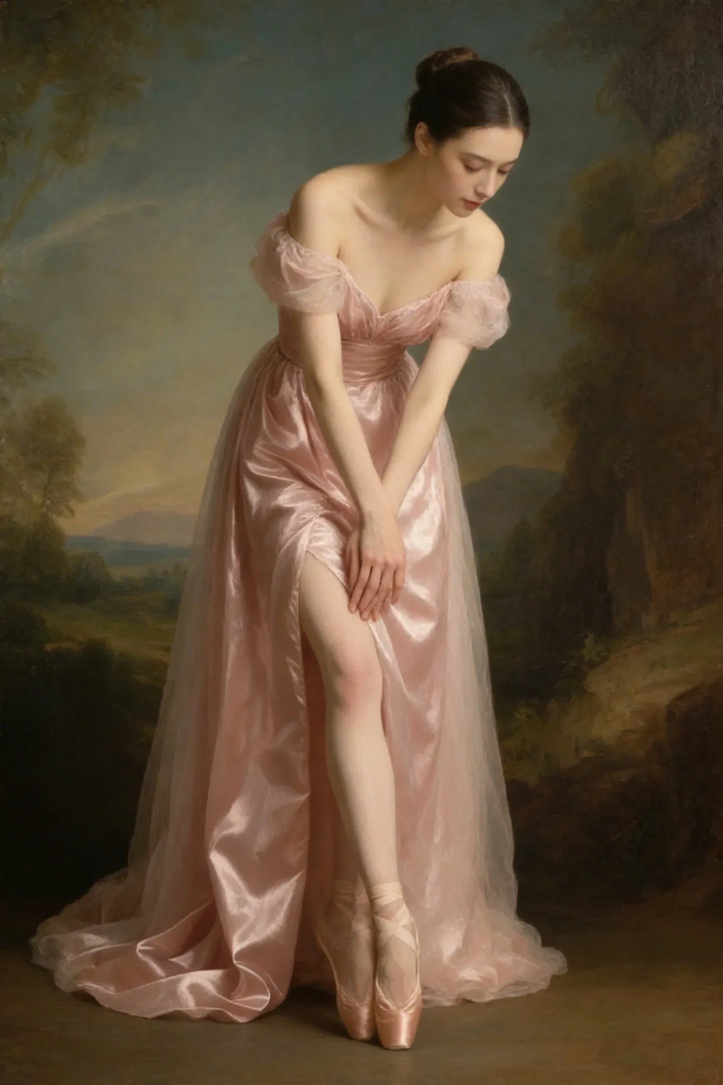 Romantic A-line Off-shoulder Puff Sleeves Slit Blush Train Prom Dress For Sale