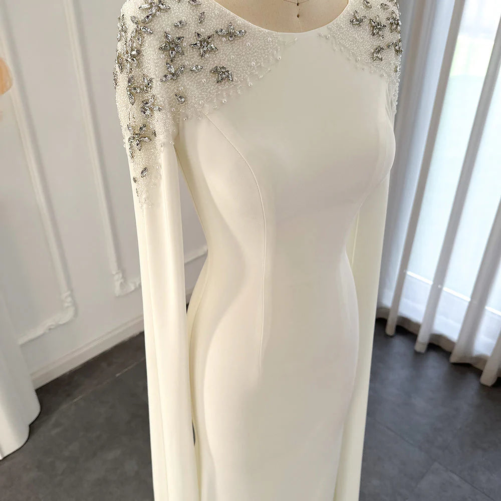 Round Neck Elegant Mermaid Evening Mother of the Bride Dress Wedding Party Cape Sleeves