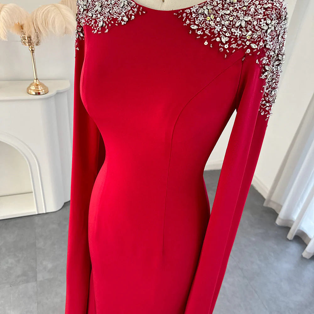 Round Neck Elegant Mermaid Evening Mother of the Bride Dress Wedding Party Cape Sleeves