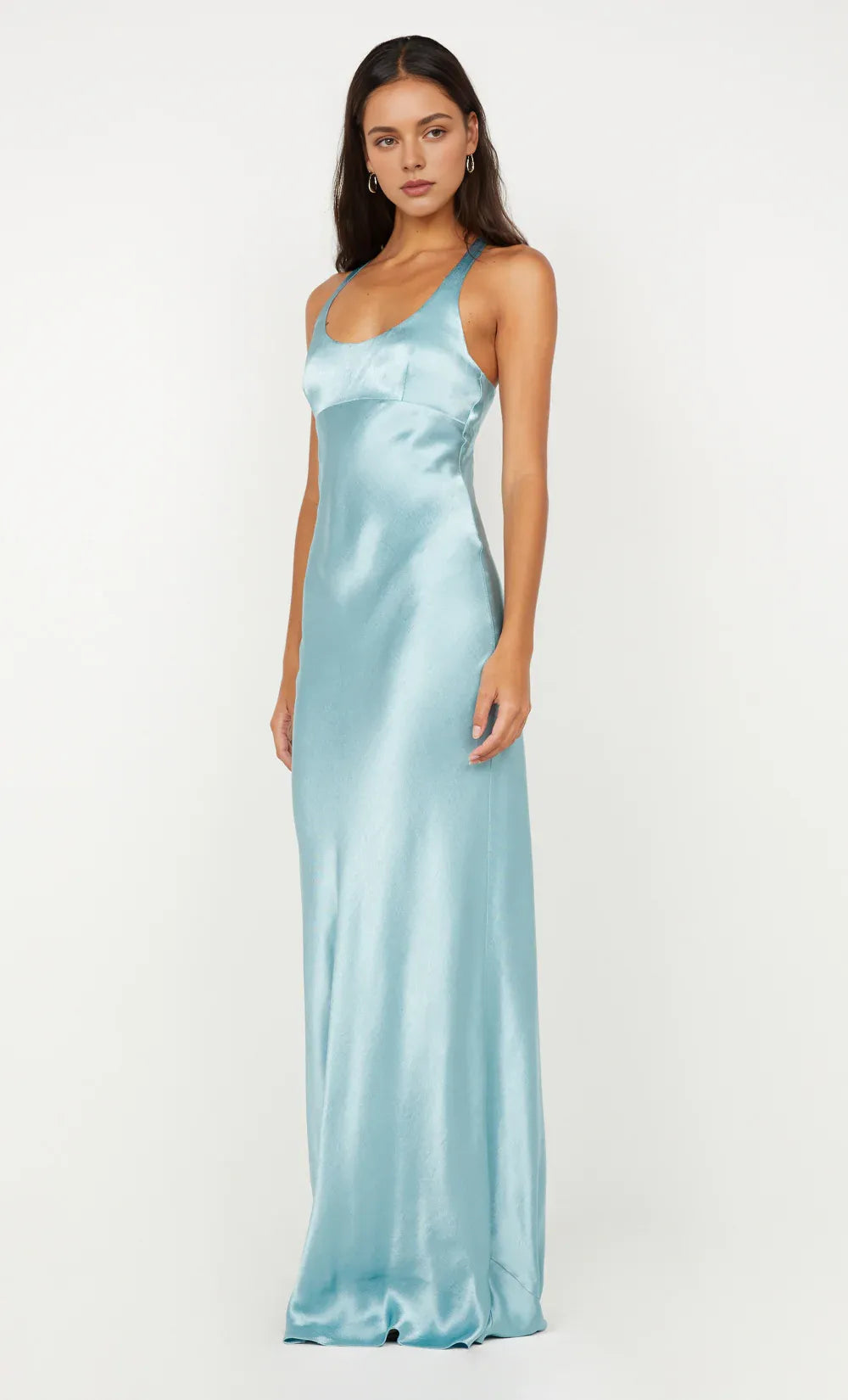 Xuewuba Dress Wide Straps Scoop Sleeveless Evening Dress Sea Spray Prom Dress Sheath Open Back Maxi Dress