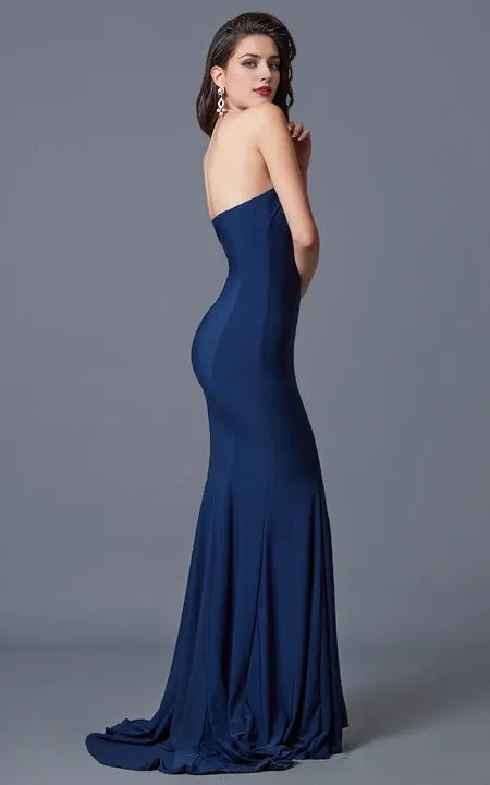 Sexy Sweetheart Mermaid Strapless Sleeveless Gown With Pleats Floor Length Prom Dress/Dress For Formal