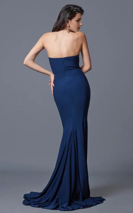 Sexy Sweetheart Mermaid Strapless Sleeveless Gown With Pleats Floor Length Prom Dress/Dress For Formal