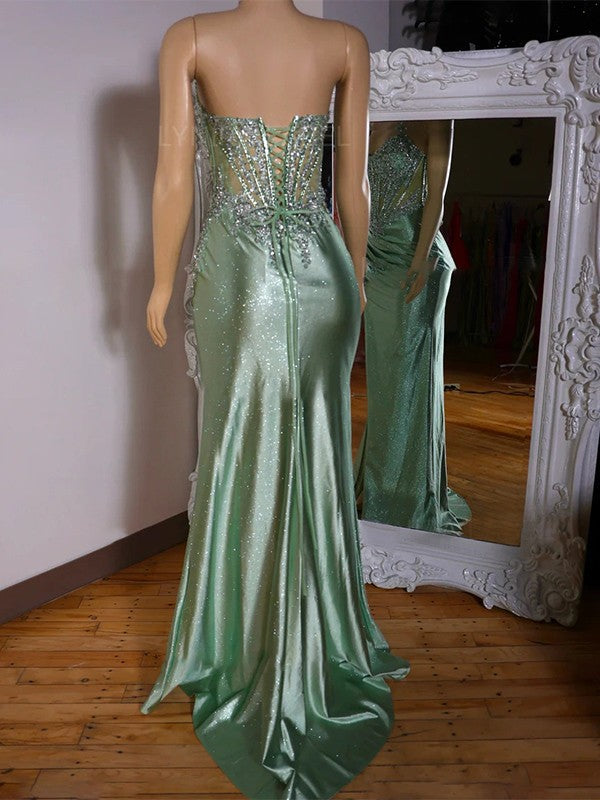 Sheath Sweetheart Pleated Sweep Train Corset Dress Mermaid/Trumpet Sleeveless Prom Dress