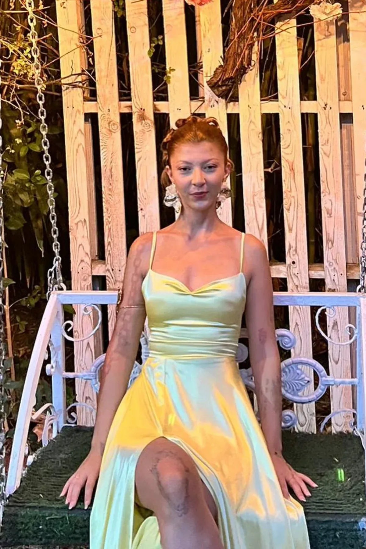 Simple A-line Spaghetti Straps Sleeveless Slit Satin Floor-Length Prom Dress