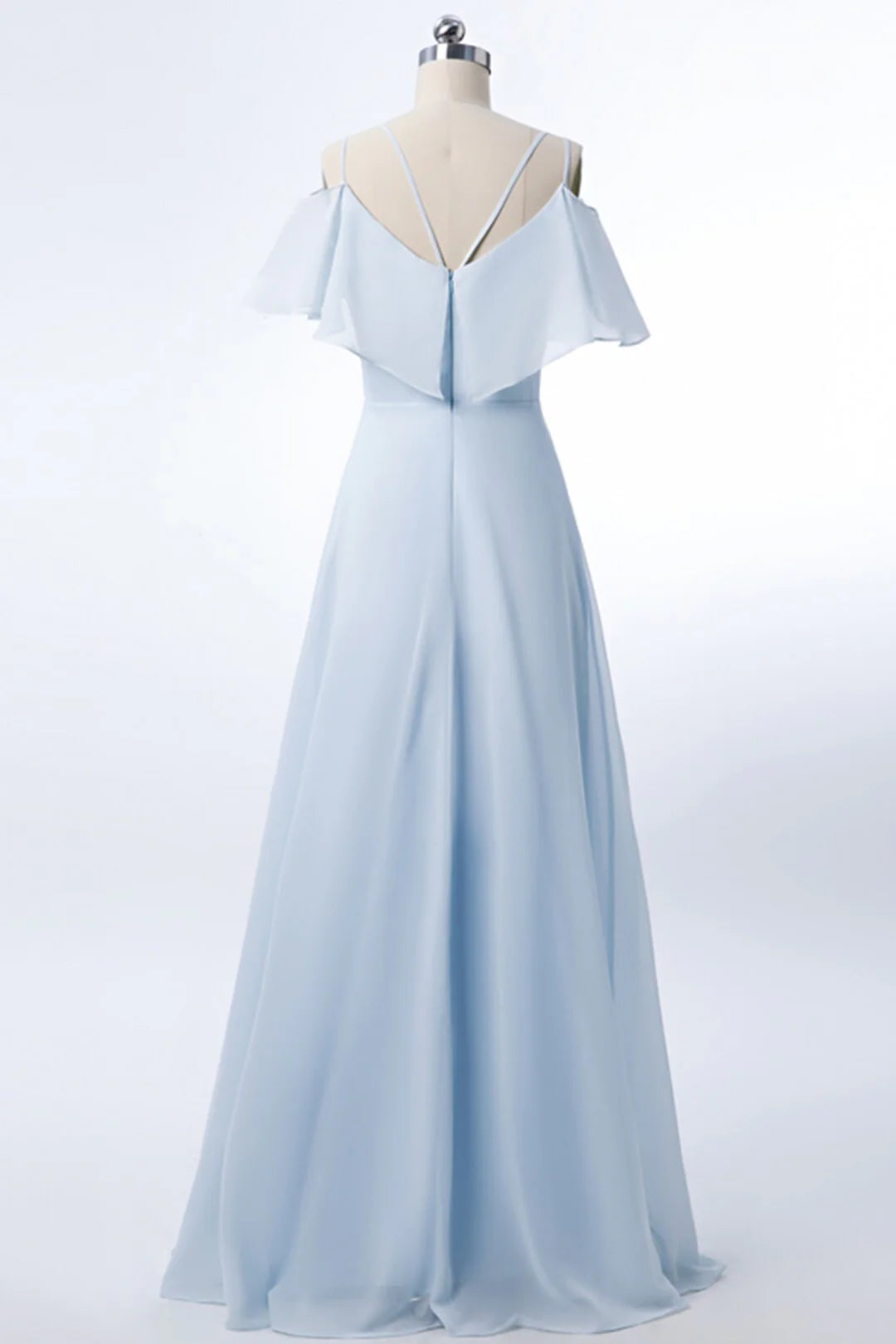 Spaghetti Straps A-line Light Blue Chiffon Long Bridesmaid Dress Prom Dress In Store