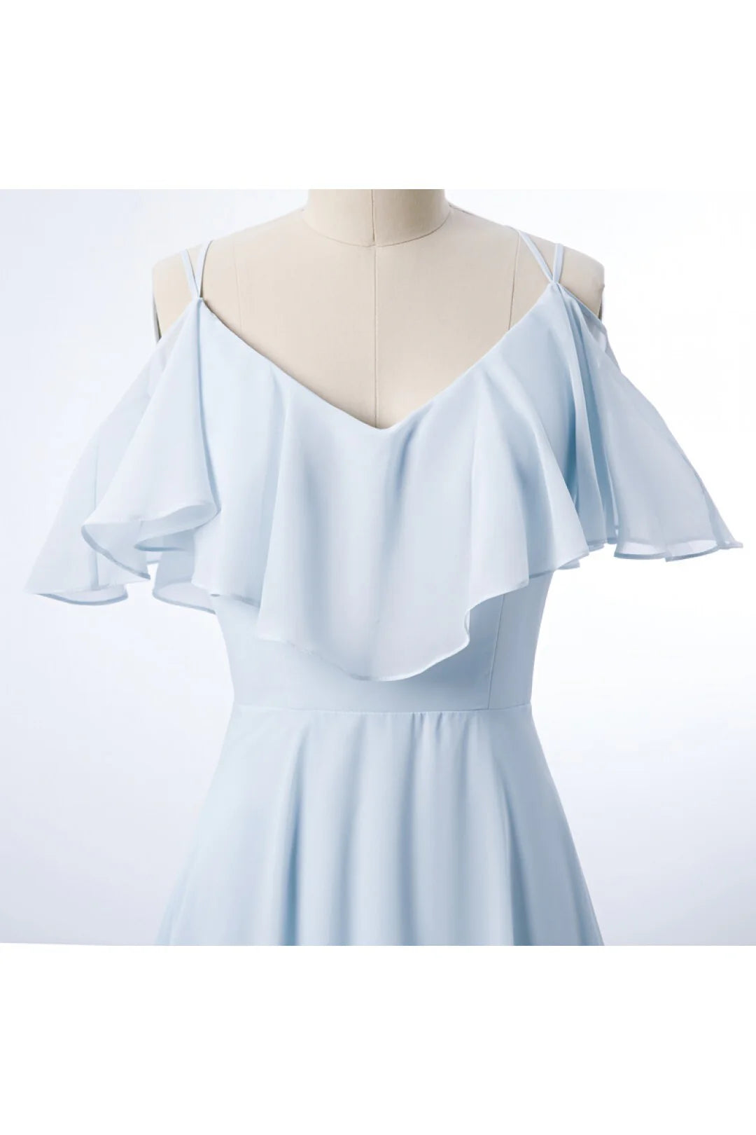 Spaghetti Straps A-line Light Blue Chiffon Long Bridesmaid Dress Prom Dress In Store