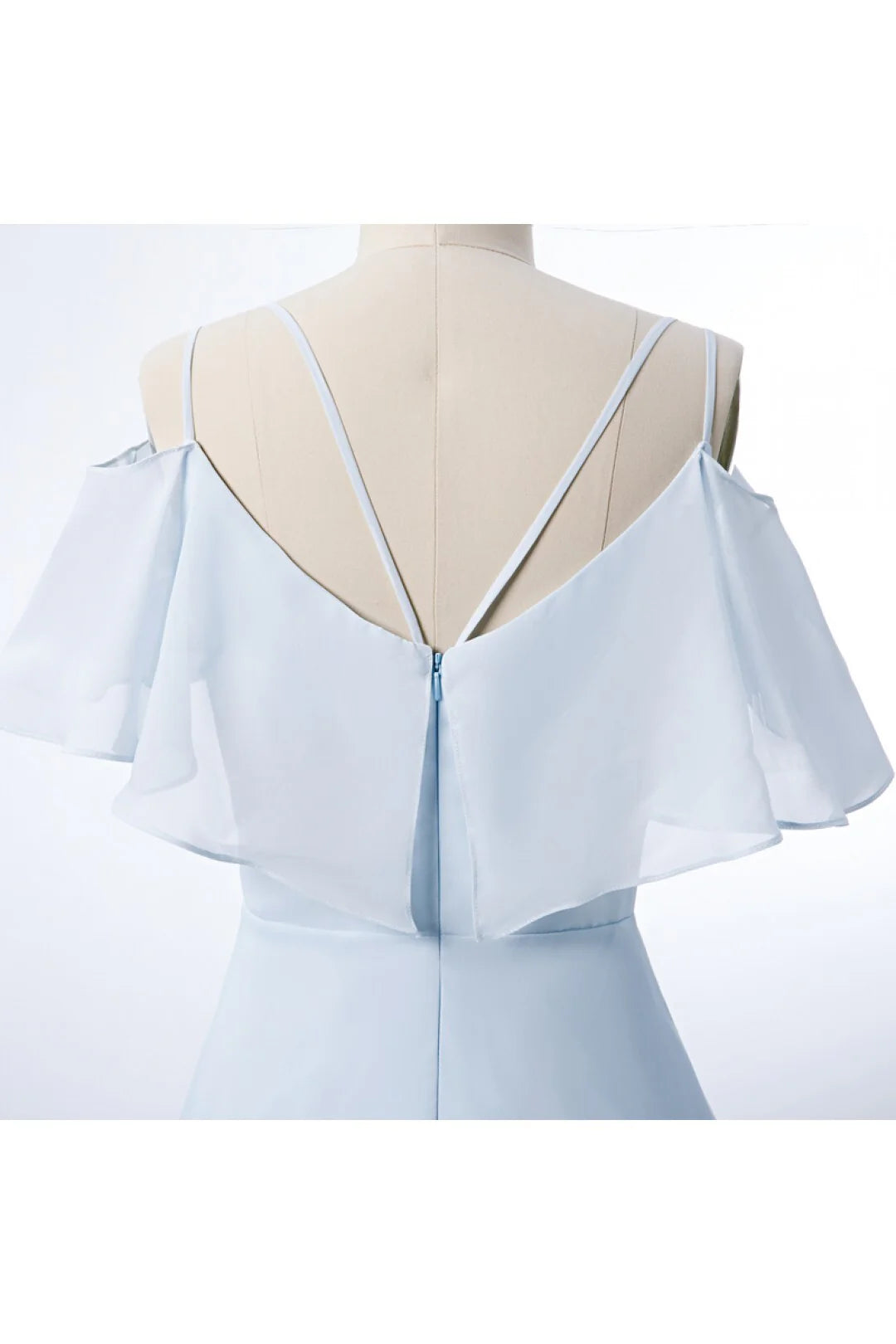 Spaghetti Straps A-line Light Blue Chiffon Long Bridesmaid Dress Prom Dress In Store