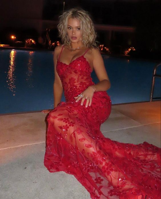 Xuewuba Dress Spaghetti Straps Birthday Party Dresses Red Lace Prom Dresses