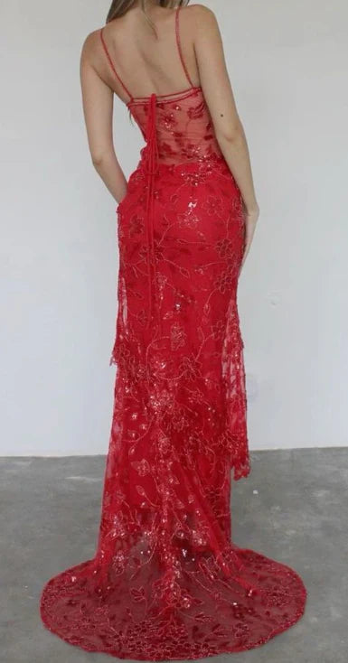 Xuewuba Dress Spaghetti Straps Birthday Party Dresses Red Lace Prom Dresses