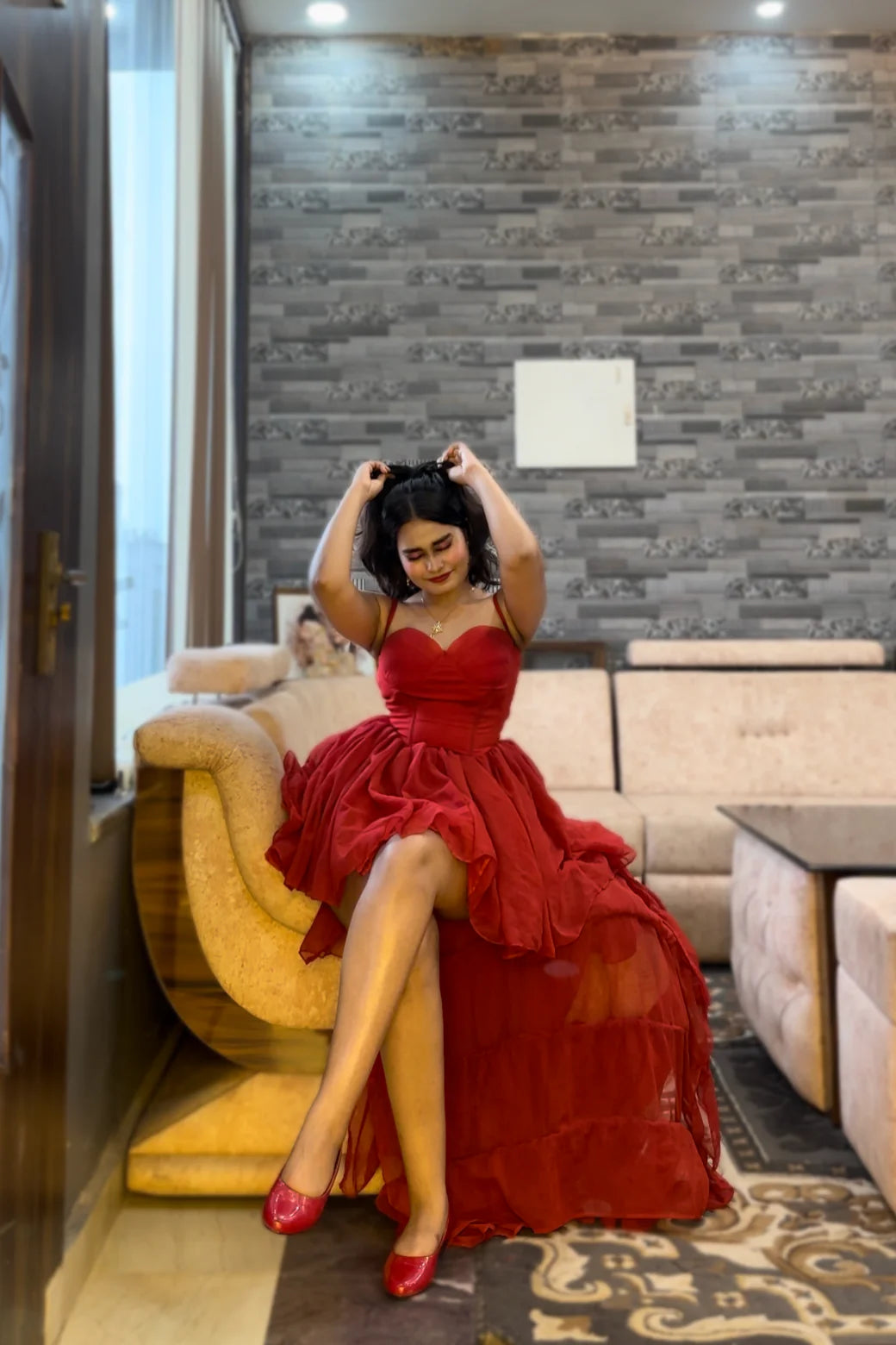 Spaghetti Straps Off-the-Shoulder A-line Floor Length Corset Drape Hight Low Hem Prom Dress/Formal Wear Dresses