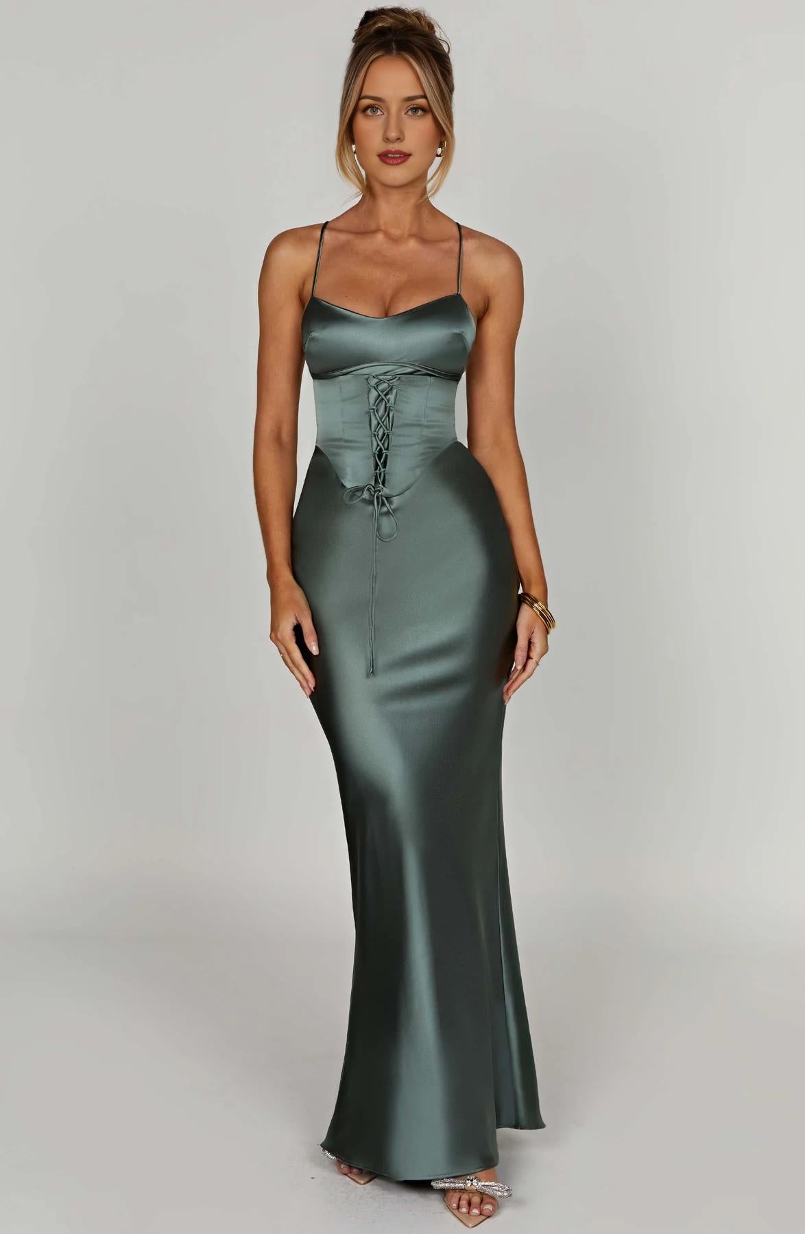 Spaghetti Straps Open Back Sleeveless Gorgeous Long Dress Feminine Corset Lace-up Prom Dress