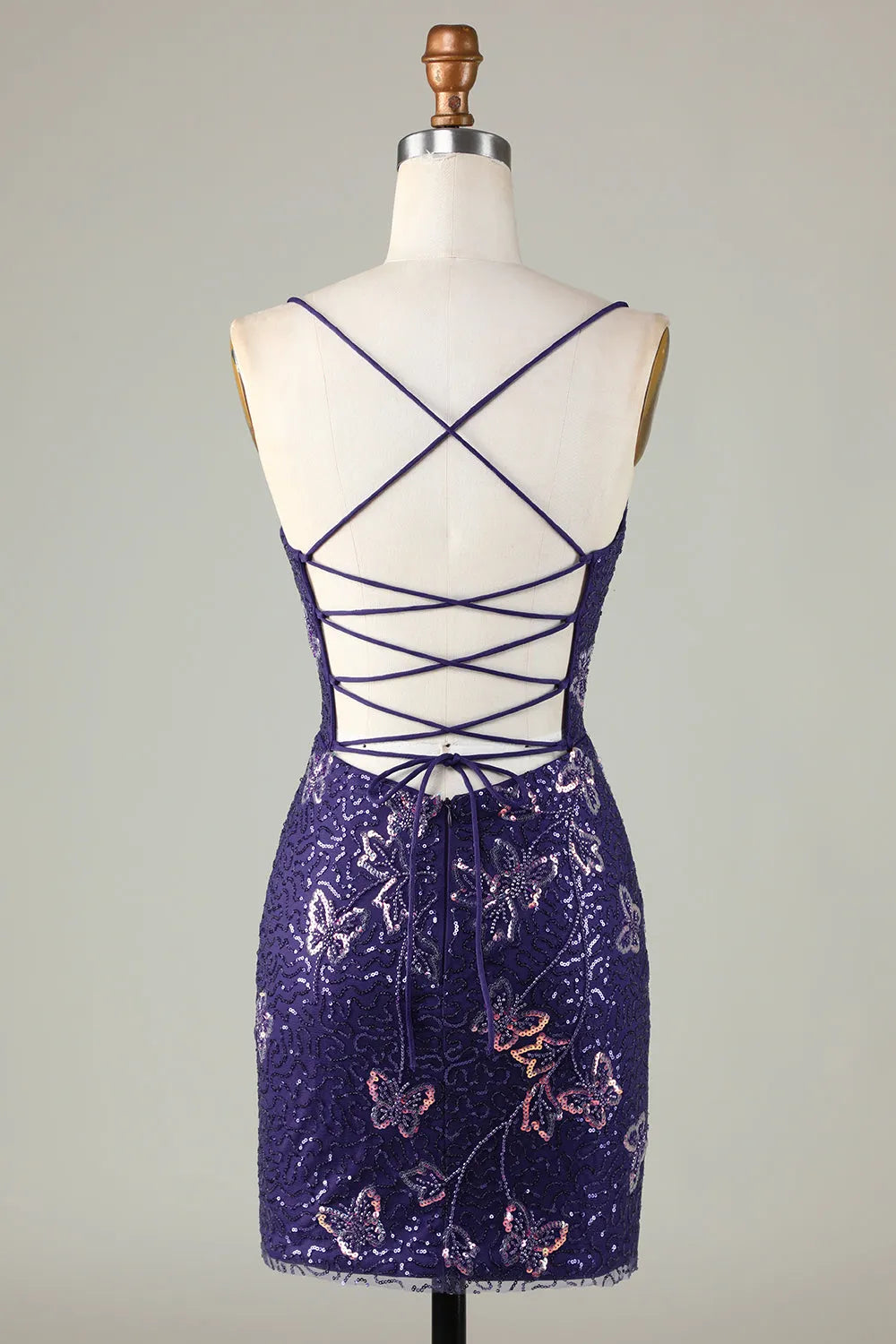 Sparkly Sheath Spaghetti Straps Sequins Short Homecoming Dress with Criss Cross Back