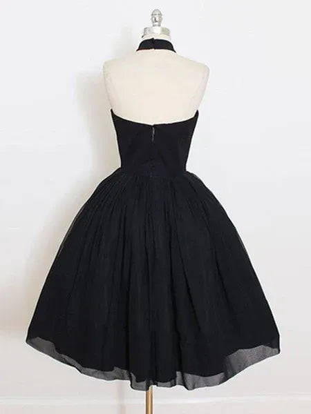 Timeless A-Line Halter Chiffon Black Mini Homecoming Dress For Sale
