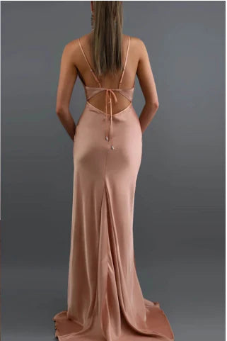 Trendy Fitted Thin Straps Sleeveless Backless Sweep/Brush Train Prom Dress