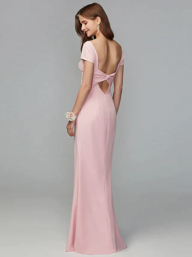 Scoop Neck Floor Length Jersey Bridesmaid Dress