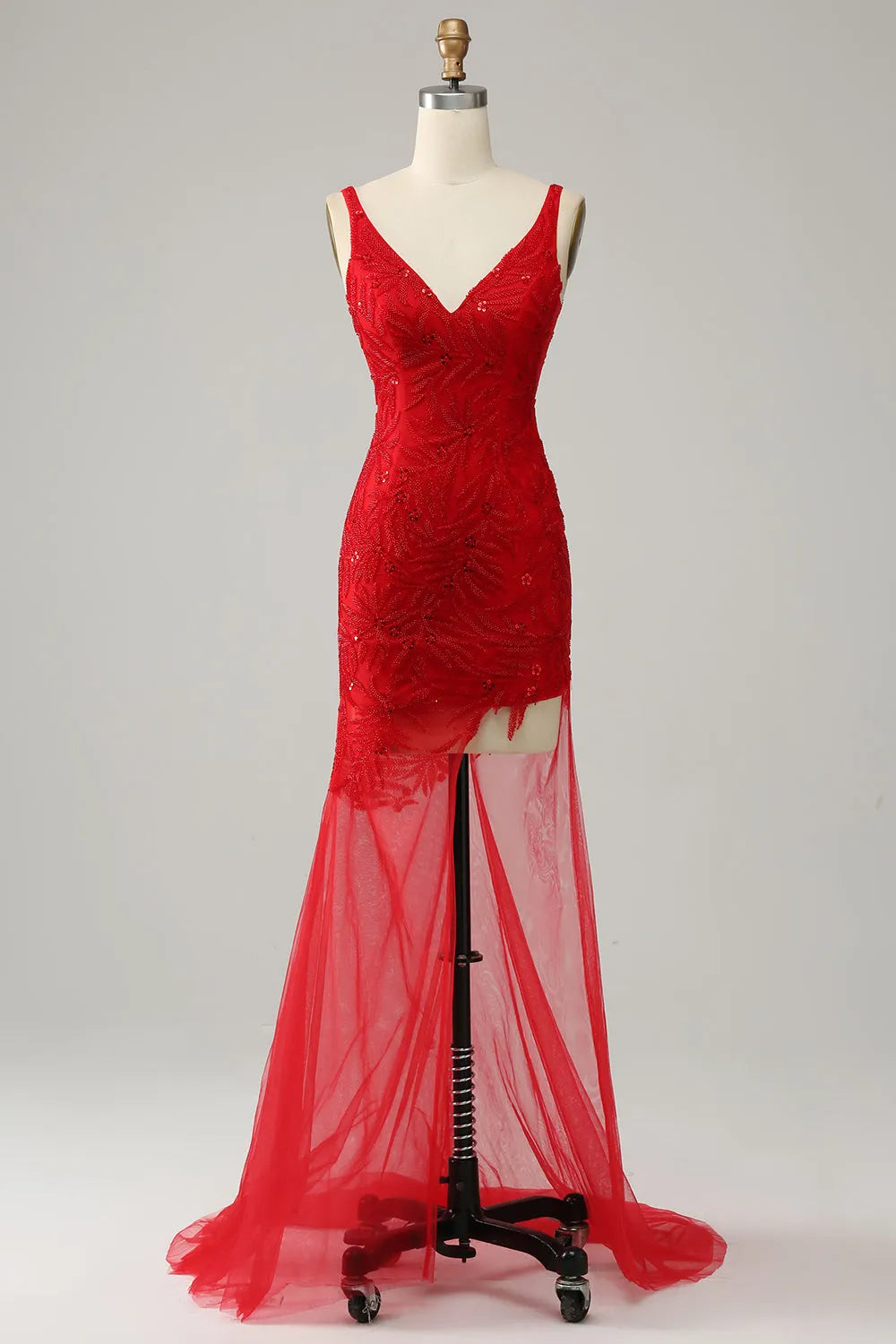 Xuewuba Formal Wear Dresses Asymmetrical High Low V Neck Red Plus Size Prom Dress with Embroidery Prom Dresses Stores