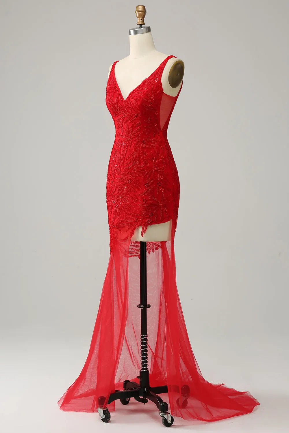 Xuewuba Formal Wear Dresses Asymmetrical High Low V Neck Red Plus Size Prom Dress with Embroidery Prom Dresses Stores