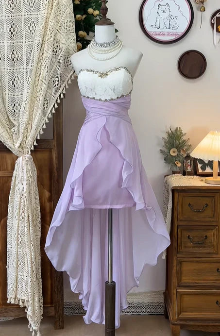 Vintage A-Line Sweetheart Sleeveless Lace Up Asymmetrical-Length Homecoming Dress