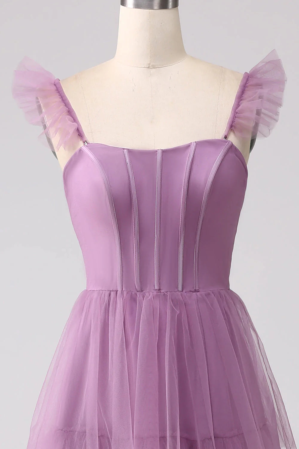 A Line Tulle Tiered Pleated Long Prom Dress With Slit