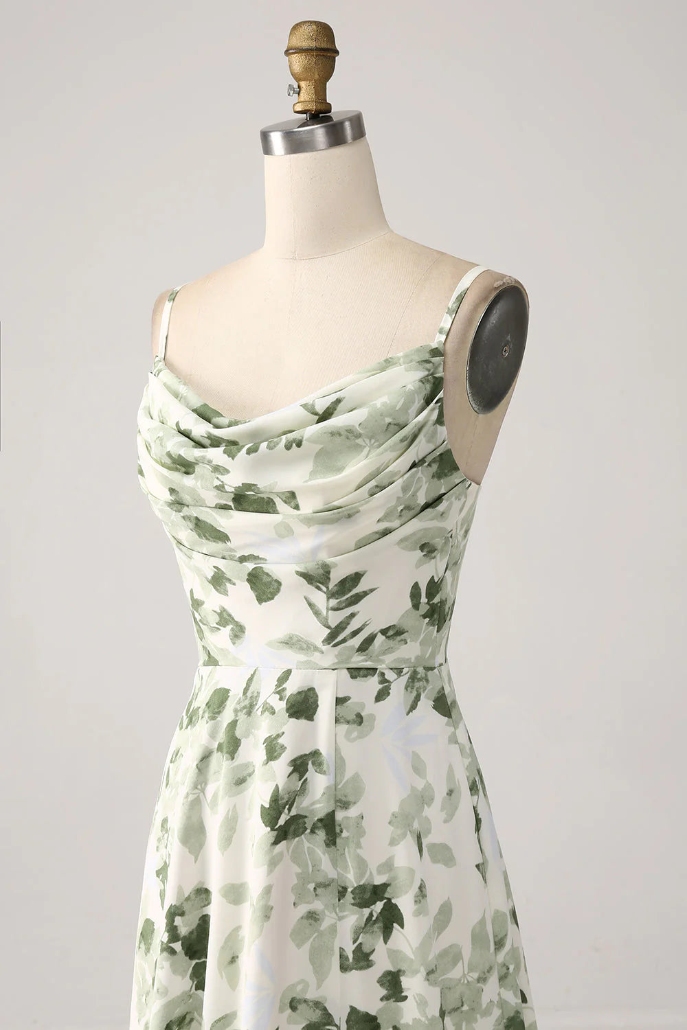 Cowl Neck Floral A Line Prom Dress With Slit