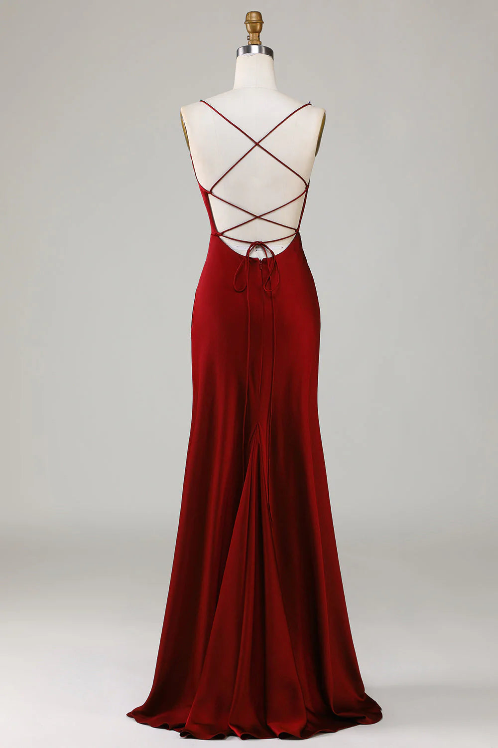 Lace-Up Back Long Bridesmaid Dress With Slit