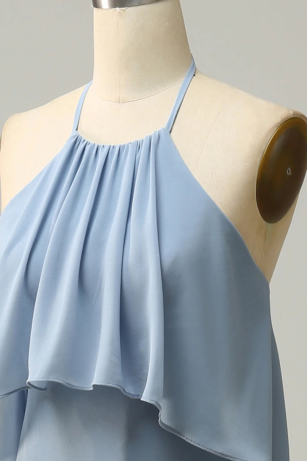 A Line Halter Neck Long Bridesmaid Dress