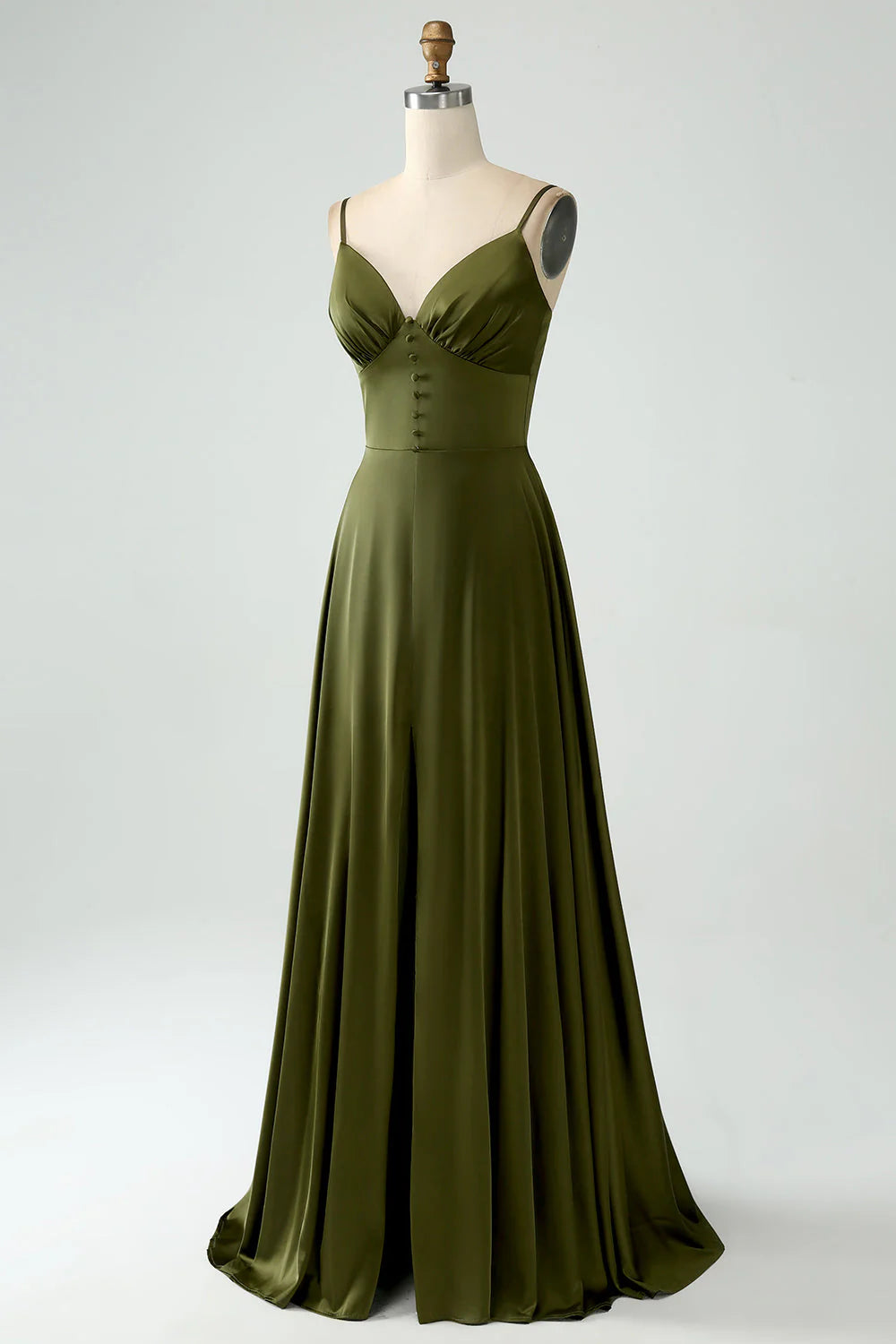 A-Line Spaghetti Straps Satin Long Bridesamid Dress