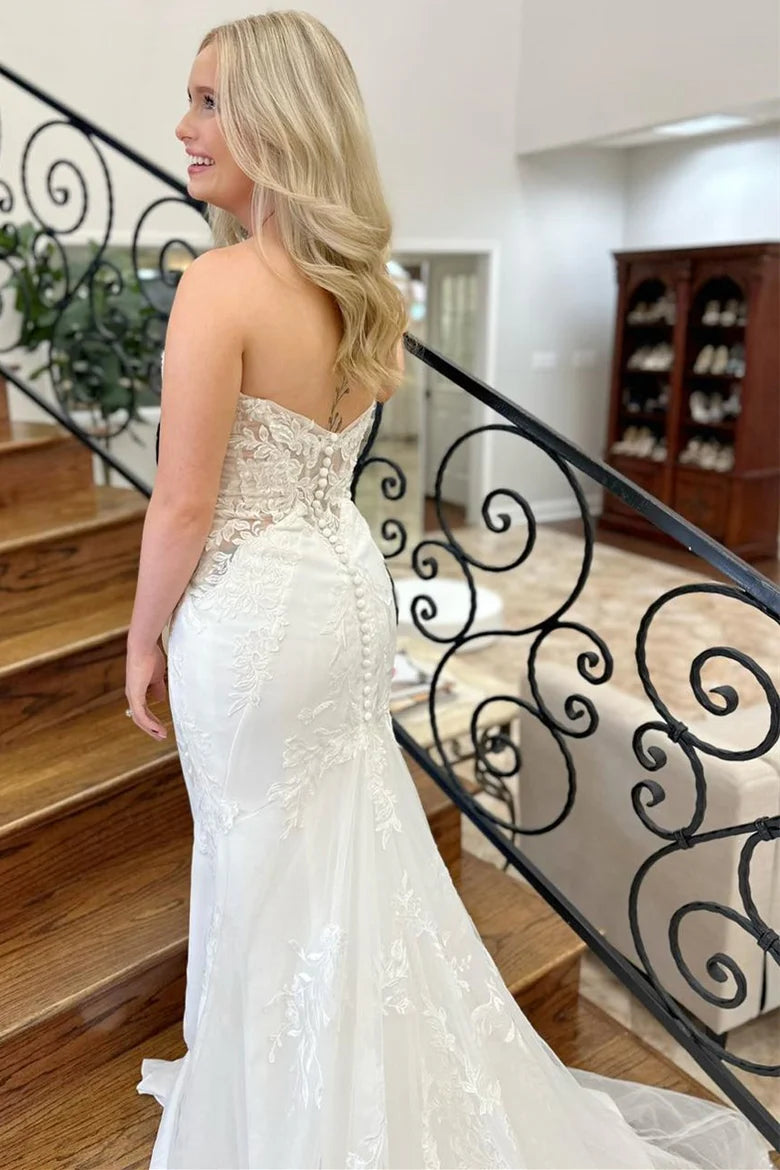 Strapless Trumpet Long Bridal Gown With Applique