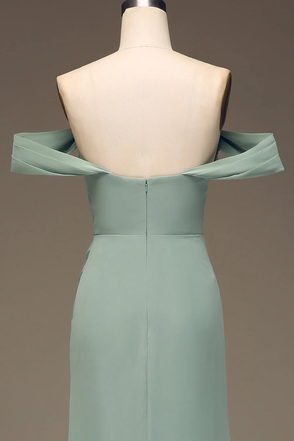 Off The Shoulder Sheath Chiffon Pleated Long Bridesmaid Dress