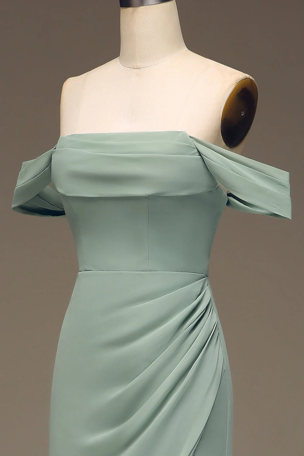 Off The Shoulder Sheath Chiffon Pleated Long Bridesmaid Dress