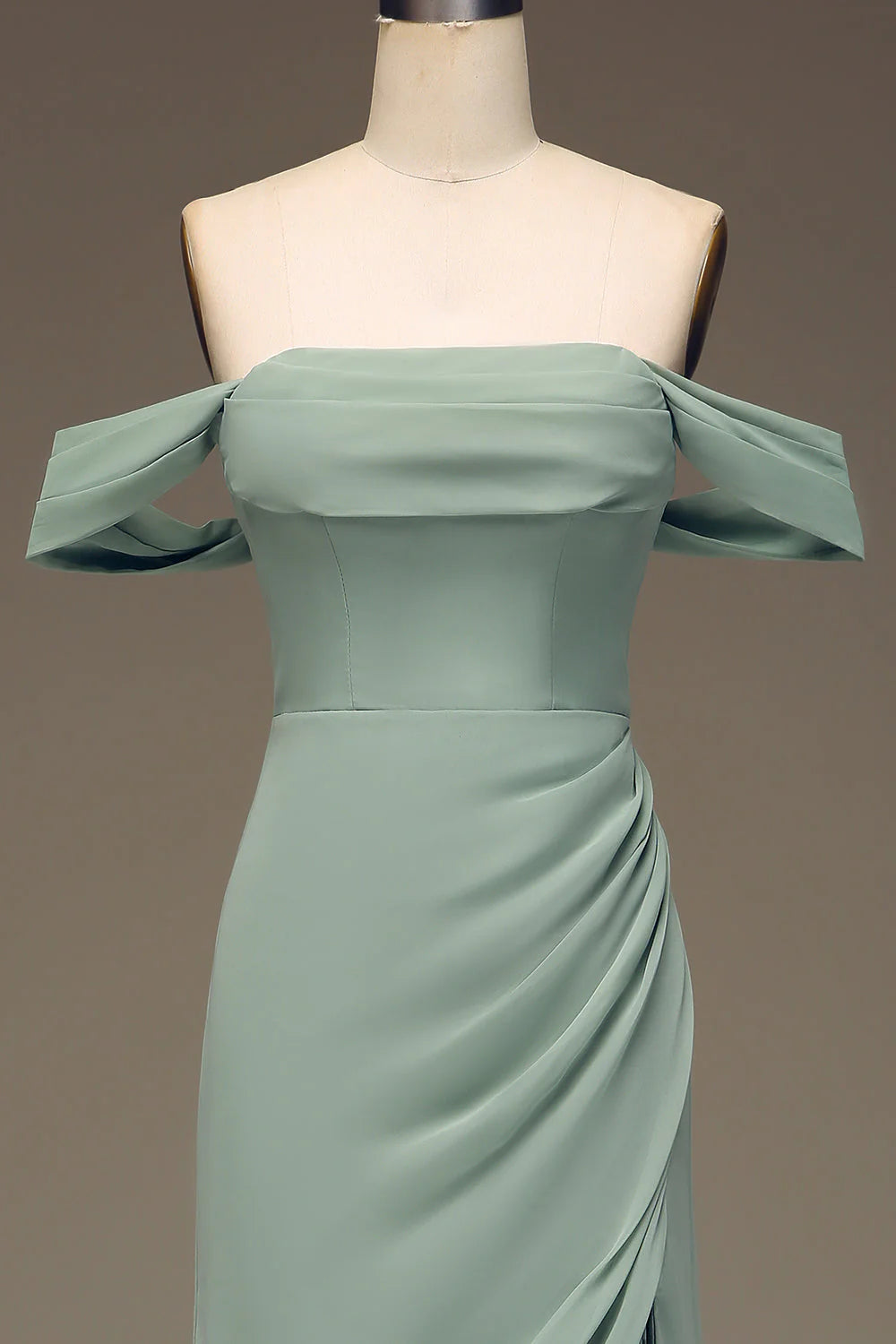 Off The Shoulder Sheath Chiffon Pleated Long Bridesmaid Dress
