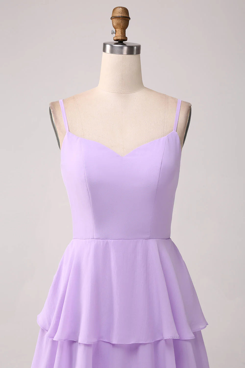 A Line Spaghetti Straps Tiered Chiffon Bridesmaid Dress With Slit