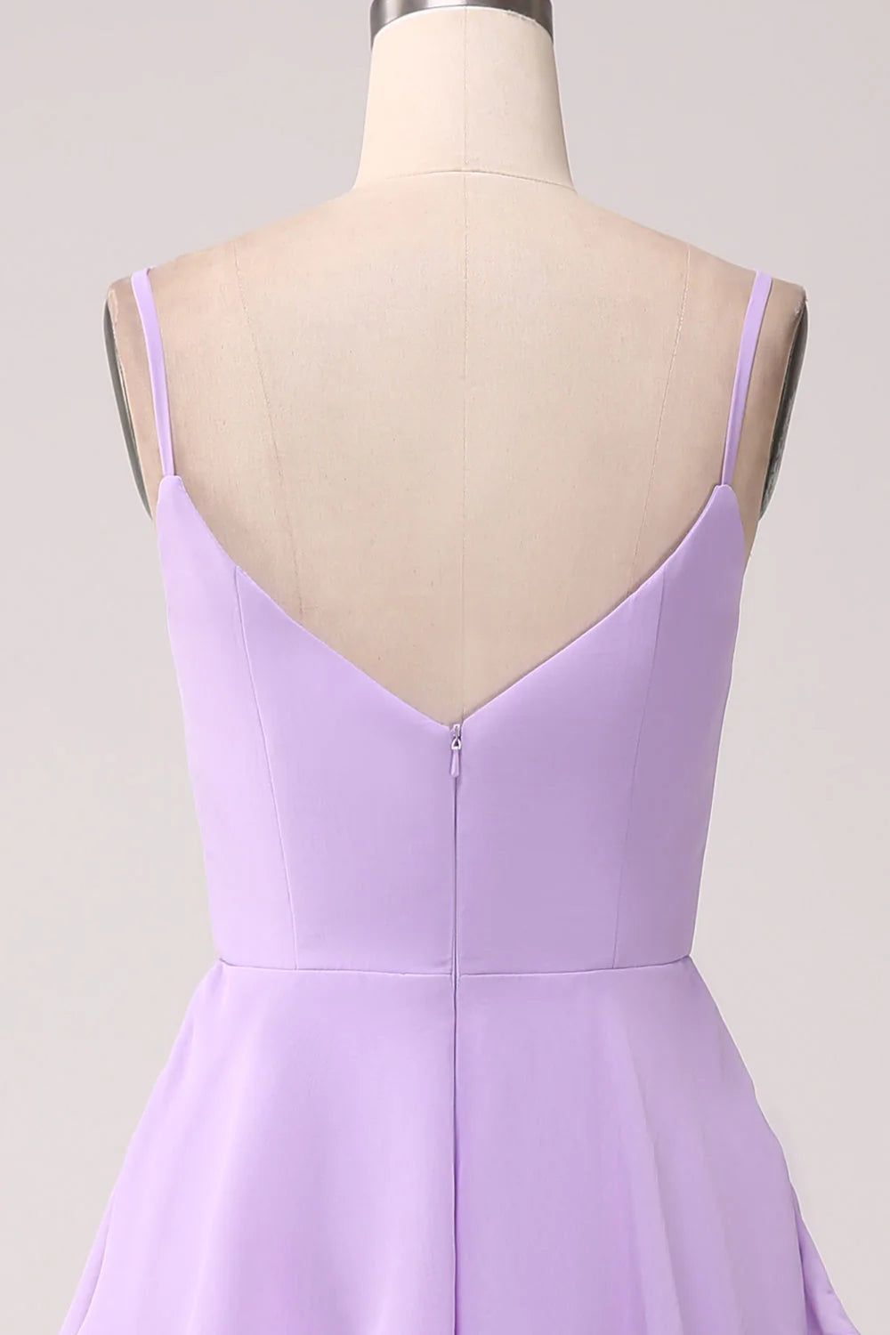 A Line Spaghetti Straps Tiered Chiffon Bridesmaid Dress With Slit