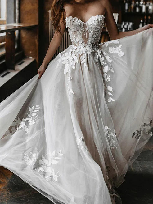 Embroidered Lace Applique Wedding Dress Maxi Dress