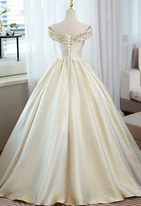 A-line Off-the-Shoulder Satin Wedding Dress