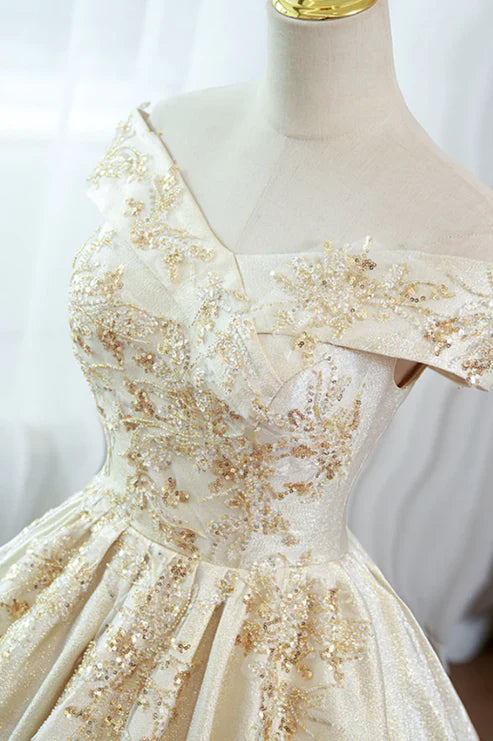 A-line Off-the-Shoulder Satin Wedding Dress
