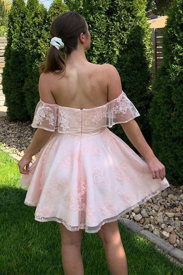 Xuewuba Dress Off the Shoulder Short Pink Lace Prom Dresses Homecoming Dresses